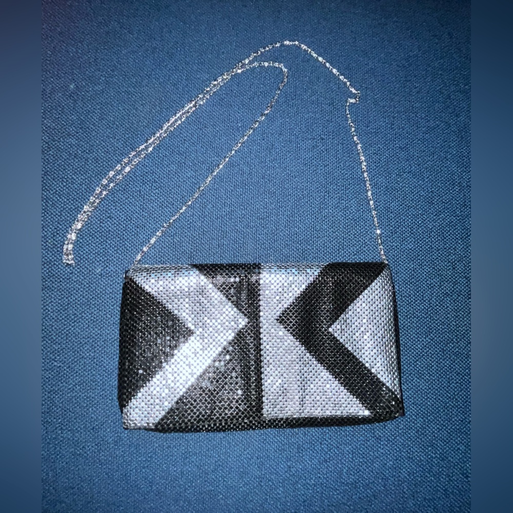 Kate Landry Black & Silver Evening Clutch Purse W/ Silver Tone Chain  Vintage